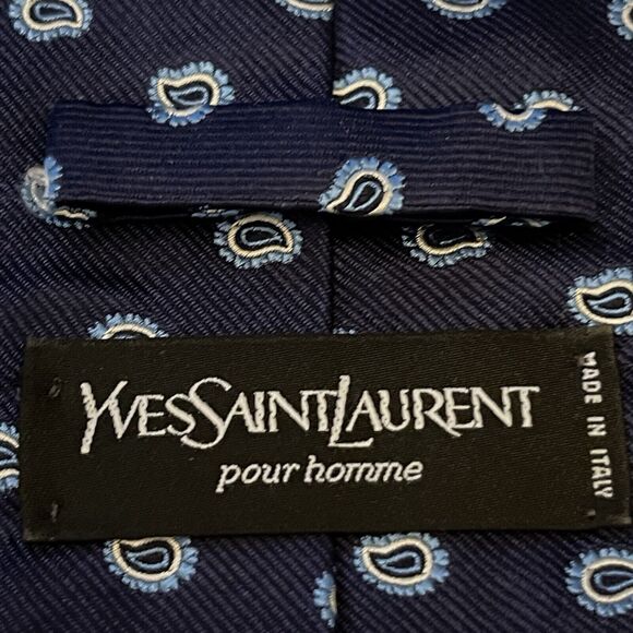 Yves Saint Laurent Pour Homme Blue Repp 100% Silk Men’s Neck Tie Made In Italy - Picture 8 of 9